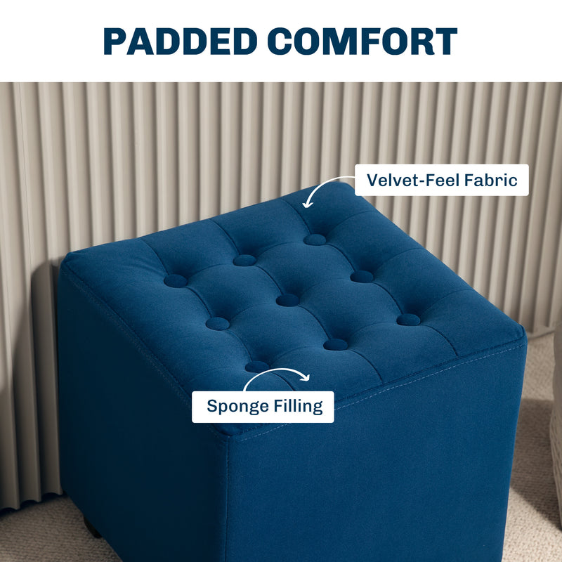 HOMCOM Square Footstool Small Ottoman with Wood Legs for Bedroom