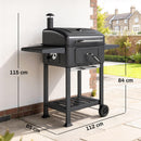 Outsunny Charcoal BBQ Grill, Large Barbecue Grill Smoker With Wheels, Black