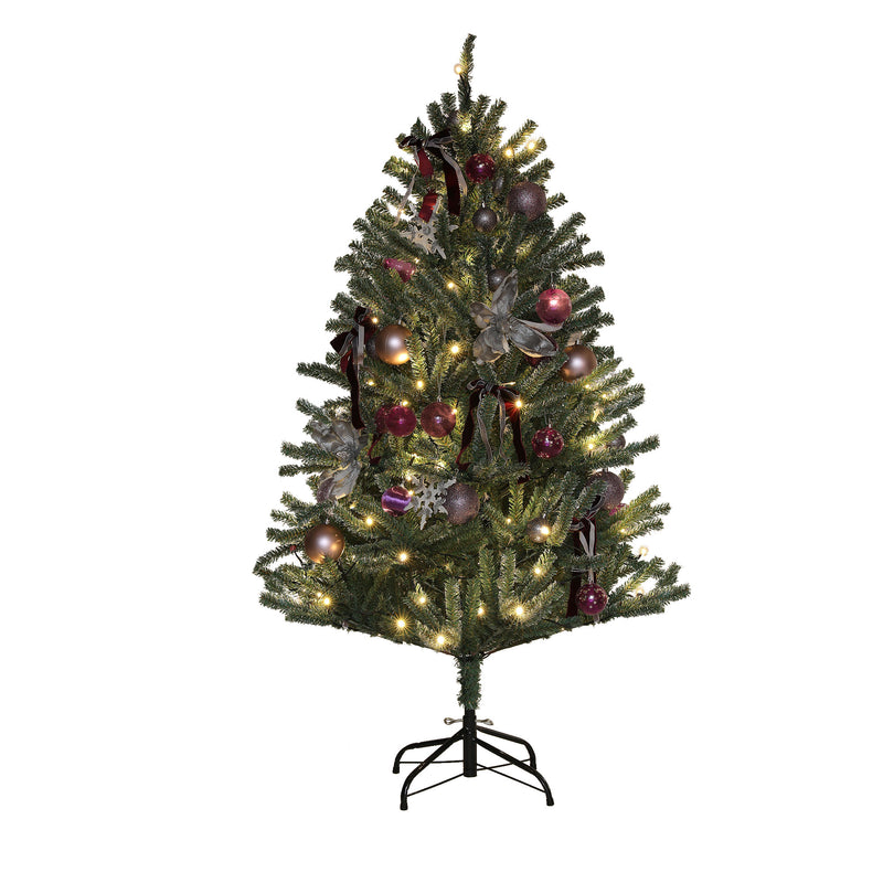 HOMCOM 5ft Artificial Prelit Christmas Tree W/ LED Lights, Purple Ornaments