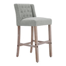 Livingandhome Rustic Set of 2 Bar Stools Linen Tufted with Wood Legs