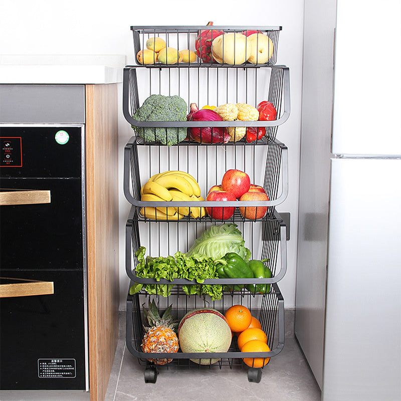 Livingandhome Stackable Rolling Metal Wire Basket Trolley Rack Fruit Vegetable Storage Holder for Kitchen