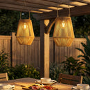Outsunny Rattan Hanging Solar Lights Outdoor Garden Lantern Set of 2, Brown