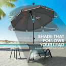 Outsunny 1.8 m Beach Umbrella Parasol with Sand Anchor, Tilt, Dark Grey