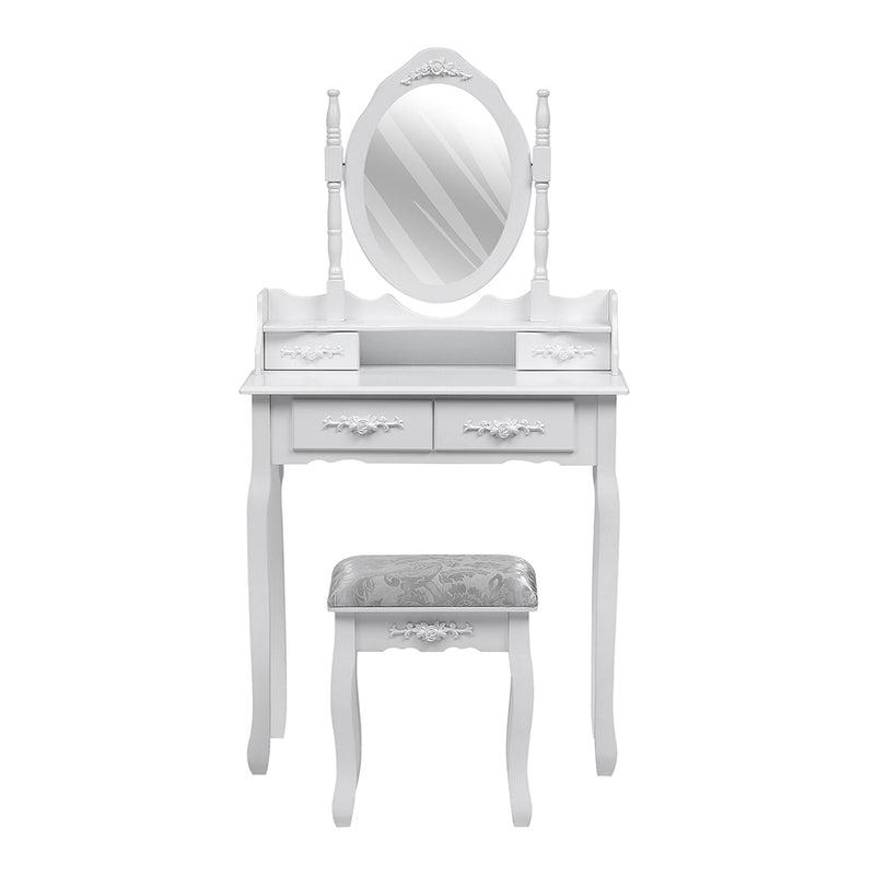 Livingandhome Dressing Table Set with Oval Mirror and Storage
