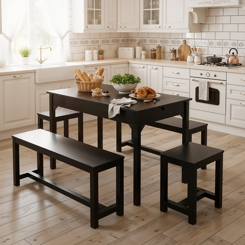 Livingandhome Rectangular Extendable Dining Set with Stools