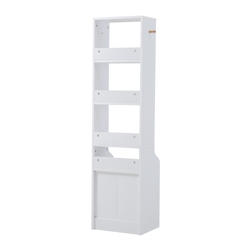 Livingandhome White Slim Storage Shelving Unit with Lockable Drawer