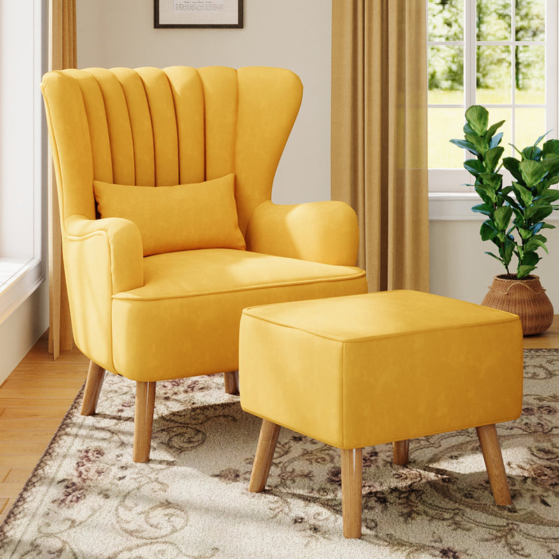 Livingandhome Faux Wool Upholstered Armchair and Footstool