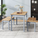 Livingandhome 3 Piece Modern Wood Dining Table and Benches Set