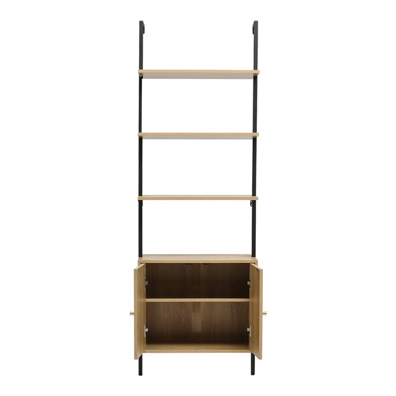 Livingandhome Wooden Bookshelf with Rattan Cabinet