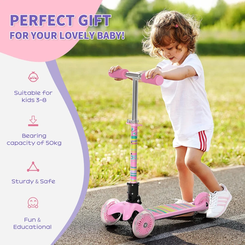 HOMCOM Foldable kids  Scooter with  Flashing Wheels - Pink