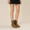 Embroidered Pointed Toe Cowboy Ankle Boots with Block Heel
