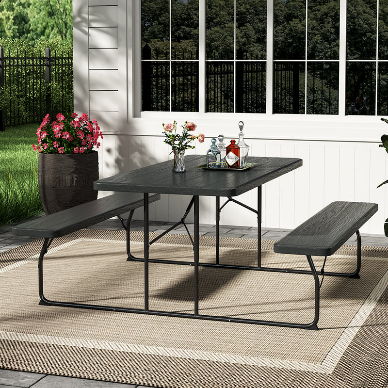 Breeins Foldable Picnic Table and Bench Set with Parasol Hole