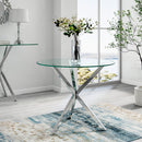 Livingandhome Stylish Round Glass Dining Table with Metal Base