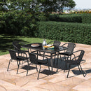 Breeins Outdoor Tempered Glass Garden Table With 6 Rattan Chairs