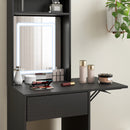 HOMCOM Compact Dressing Table with Lighted Mirror Open Shelves Drawer Black