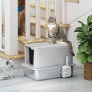 PawHut Stainless Steel Cat Litter Box with Removable Lid, Scoop, Grey