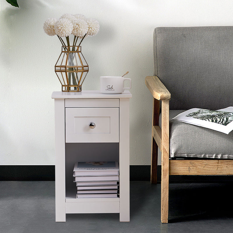 Livingandhome Modern White Side Table with Storage