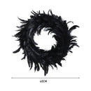 Black Feather Wreath with Lights for Halloween