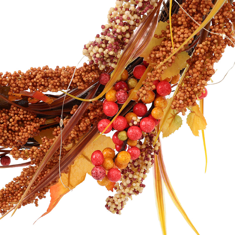 Lighted Artificial Sorghum Fall Wreath