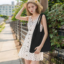 Modishion Black Knitted Shoulder Bag Hollow Tote Bag Handbag
