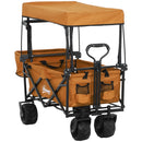 Outsunny Outdoor Push Pull Wagon Stroller Cart W/ Canopy Top Orange