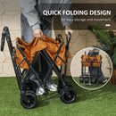 Outsunny Outdoor Push Pull Wagon Stroller Cart W/ Canopy Top Orange