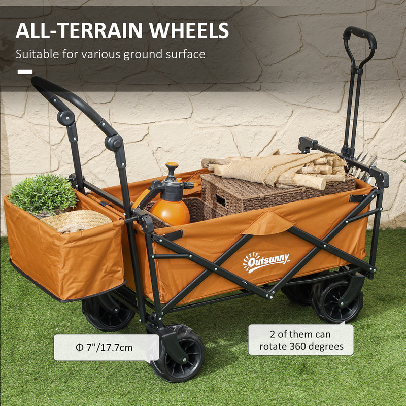 Outsunny Outdoor Push Pull Wagon Stroller Cart W/ Canopy Top Orange