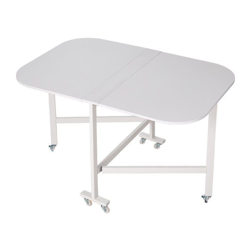 Livingandhome White Folding Dining Table with Wheels