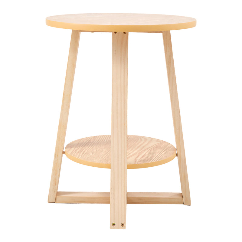 Livingandhome Natural Wood Round Side Table