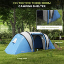 Outsunny 2 Bedroom Camping Tent with Living Area, 3000mm Waterproof, Blue