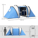 Outsunny 2 Bedroom Camping Tent with Living Area, 3000mm Waterproof, Blue