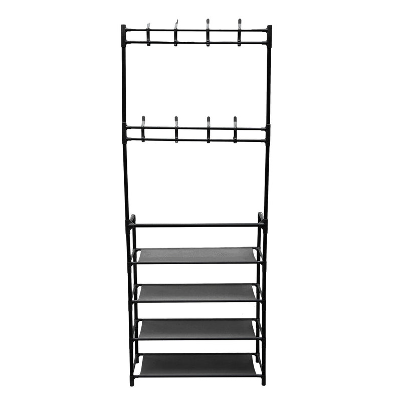 Livingandhome Entryway 4 Tier Shoe Rack with Coat Hanger