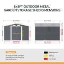 6*8 FT/8*8FT/10*8FT/12*10FT Metal Apex Roof Garden Tool Storage Shed