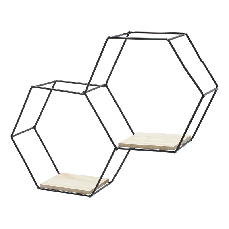 Livingandhome Modern Hexagon Wall Shelf with Iron Frame