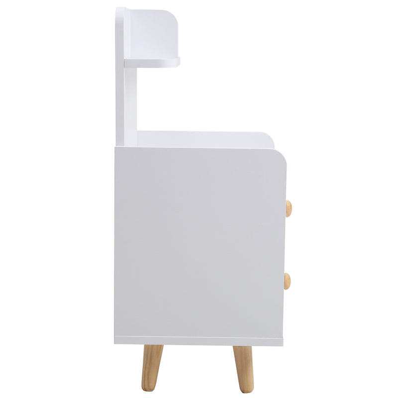 Livingandhome Wooden 2-Drawer Bedside Table Nightstand with a Shelf and Wooden Legs