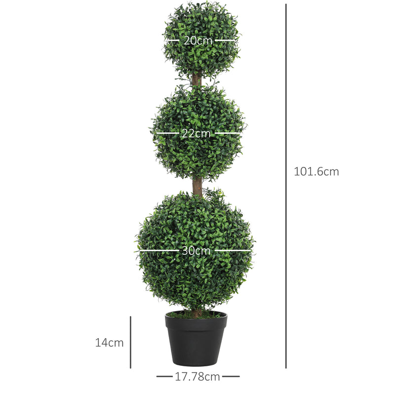 HOMCOM Set of 2 Decorative Artificial Plants Boxwood Trees in Pot, Green