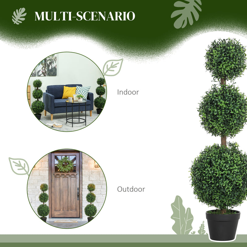 HOMCOM Set of 2 Decorative Artificial Plants Boxwood Trees in Pot, Green