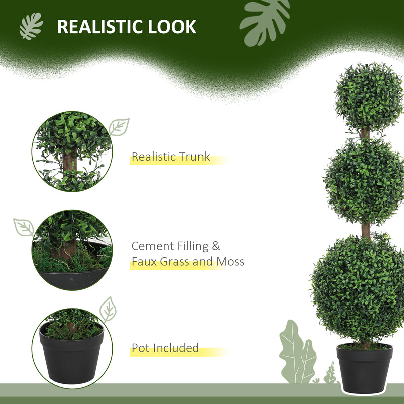 HOMCOM Set of 2 Decorative Artificial Plants Boxwood Trees in Pot, Green