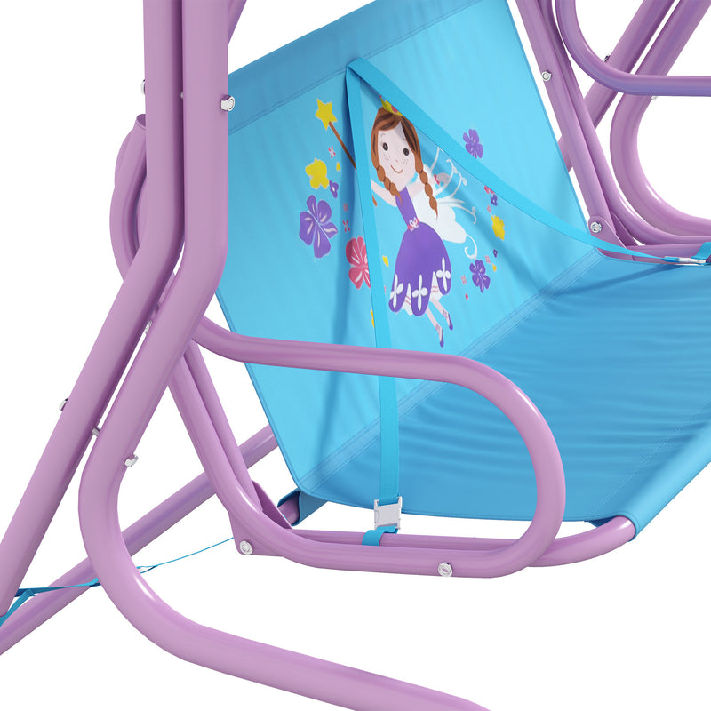 Outsunny 2 Seater Kids Swing Chair, Fairy-Themed with Adjustable Canopy