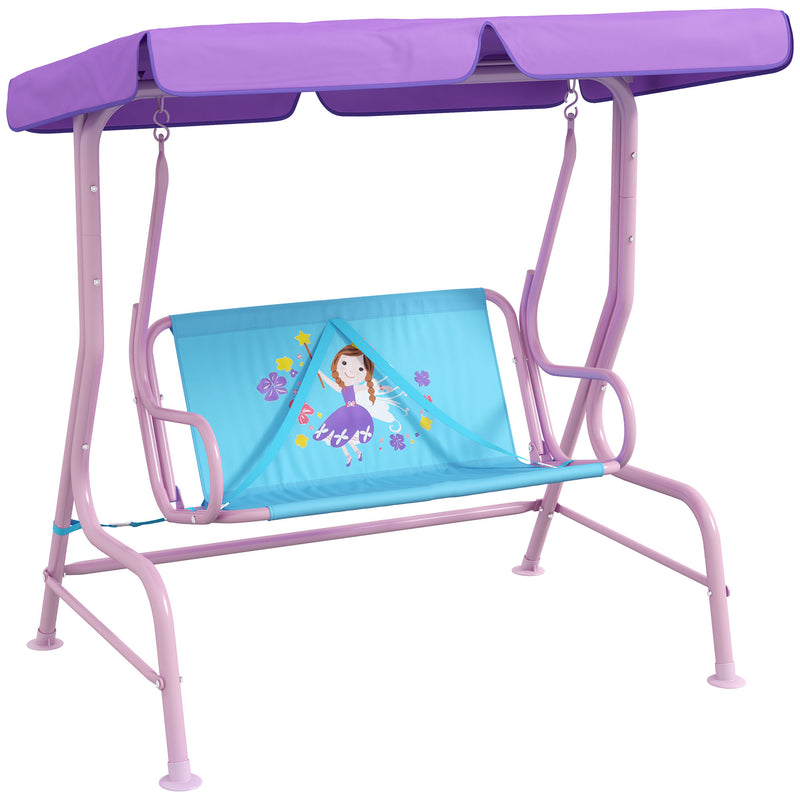 Outsunny 2 Seater Kids Swing Chair, Fairy-Themed with Adjustable Canopy