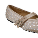 Rhinestones Double Strap Mary Jane Flats Shoes - Beige