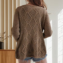 Solid Hollow Out Knitted Cover Up Top with Long Sleeves