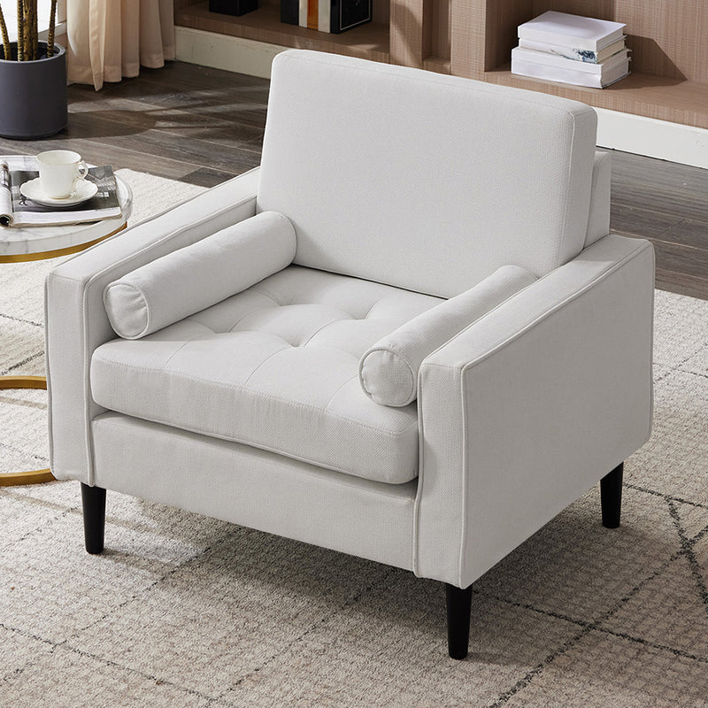 Livingandhome Beige Linen Mid-Century Armchair
