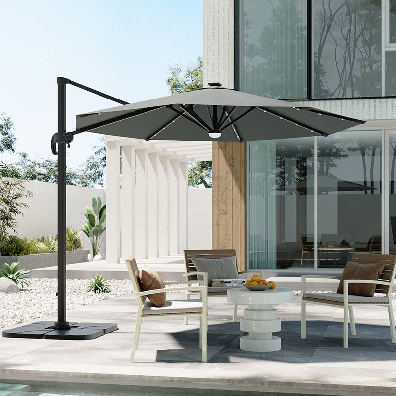 Garden Sanctuary Round Cantilever Parasol with Solar Light and HDPE Parasol Base