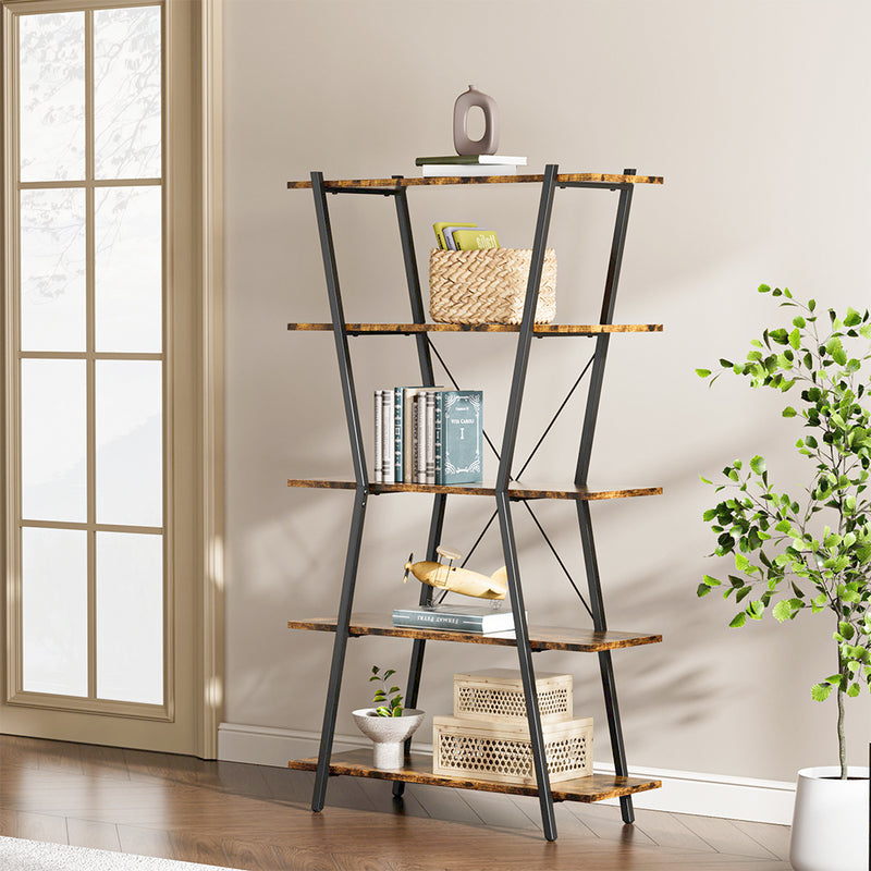 Livingandhome Rustic Industrial Metal and Wood Bookshelf