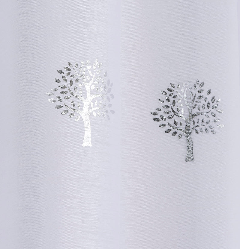 Birch White Metallic Tree Print Linen-Look Voile Panel - Pair