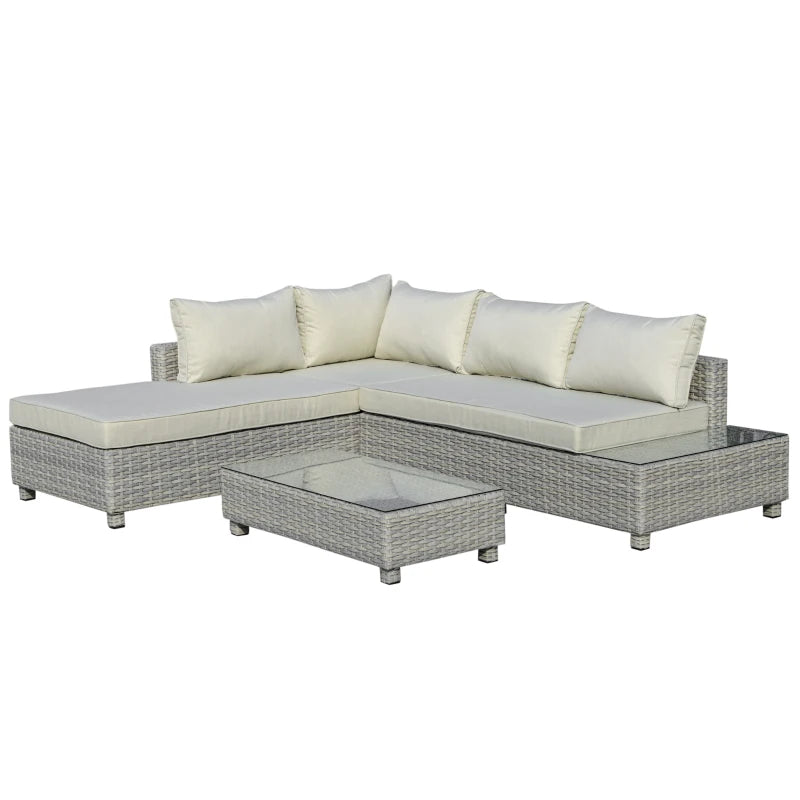 Outsunny Rattan Corner Sofa Set with Coffee Table 3 Piece 2m - Grey