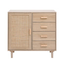 Livingandhome Minimalist Wooden Cabinet with Rattan Accent