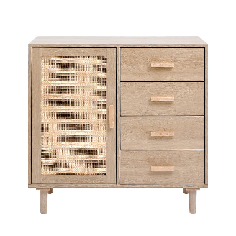 Livingandhome Minimalist Wooden Cabinet with Rattan Accent
