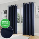 Enhanced Living Nightfall Plain Supersoft Navy Thermal Blockout Eyelet Curtains - Pair
